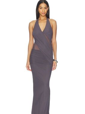 Superdown Dynasty Halter Maxi Dress in Dark Grey